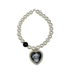 Süße Perlen-Hundehalskette mit Herz-Anhänger, trendiger Vintage-Choker für Damen, Sommerschmuck.