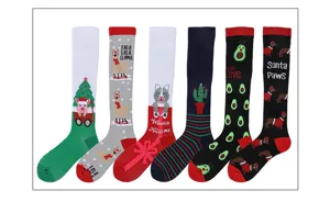 Christmas winter long socks compression knee high cute funny animal pattern set for unisex