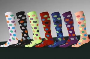 Colorful polka dot compression knee high sports running marathon socks detailed display view