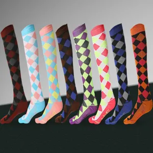 Colorful argyle compression socks for running sports marathon unisex breathable knee high socks