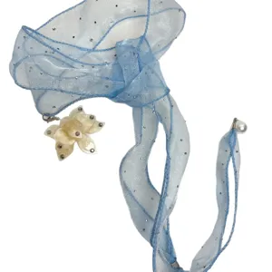 Light luxury polka dot hot-drill organza ribbon necklace with fresh flower pendant and pearl.