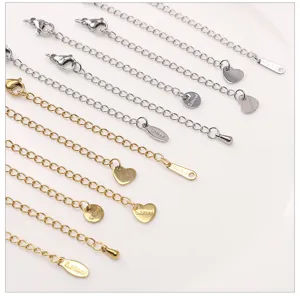 Cadenas de extensión de joyería de acero inoxidable con mosquetones para collares DIY.