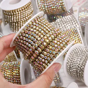 Copper Claw Chain Rhinestone Close Chain Crystal Glass Link Chain For DIY Phone Case Nail Art Jewelry Making Craft Accessories