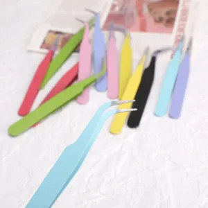 Macaron colorful pointed curved tweezers iron clips for DIY handmade nail art tools