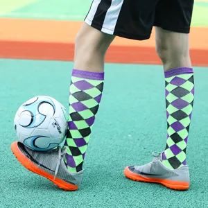 Men sports argyle over-the-calf socks, breathable athletic soccer long socks for men spring.