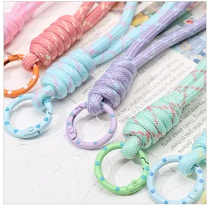 Kleurrijke gevlochten sleutelhanger lanyard DIY accessoires met ronde ringen voor tassen