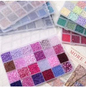 24 Grid Glass Seed Beads Set DIY Bracelet Necklace Jewelry Making Kit Storage Box