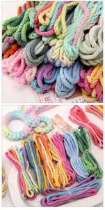 Closeup of 3.5mm colorful braided craft cords, perfect for DIY handmade keychains and accessories.