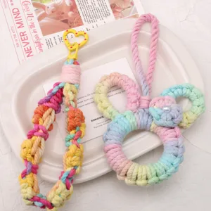 Colorful braided rope handmade keychain lanyard cute multicolored DIY phone charm decor!