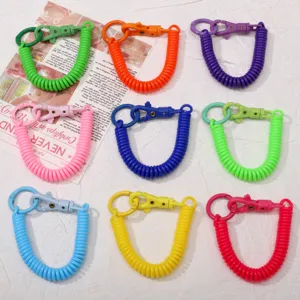 Stretchable Spiral Spring Keychain Anti-Lost Coil Key Ring Candy Color Plastic Rope With Metal Clasp For Keys ID Card Backpack