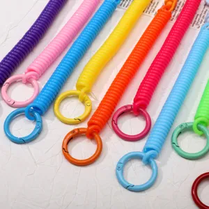 Candy color spring coil lanyard stretchable key chain anti lost spiral strap cute