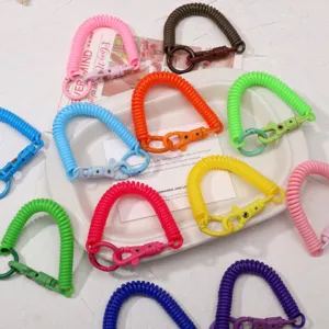 Colorful spring coil lanyard stretchable key chain wrist strap anti-lost wristband for keys bag