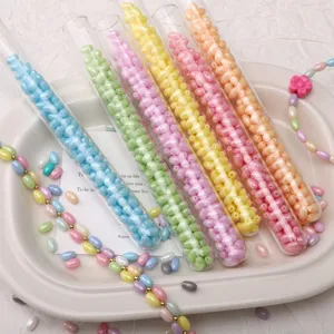 Glass cream rice beads in clear tubes, 4x7mm DIY bracelet jewelry making loose beads, 1pc