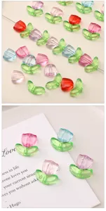 Acrylic Tulip Beads DIY Jewelry Making Craft Charms Colorful Floral Pendants Bracelet