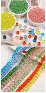 Faceted crystal glass cube beads 6-8mm colorful DIY jewelry making bracelets 100pcs
