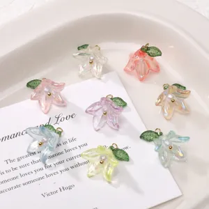 Ciondoli di perle di fiori di giglio in acrilico colorato, accessori fai da te per gioielli.