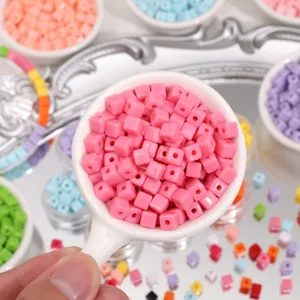 Perles Cube Couleur Unie 5mm Trou Droit Vrac DIY Bracelet Porte-cles Accessoires Bijoux