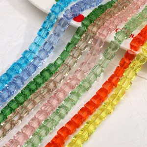 6-8mm colorful crystal glass cube beads loose DIY bracelet keychain jewelry making.