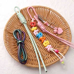 DIY beaded phone strap keychain handmade PU braided rope cute accessory material 1pc