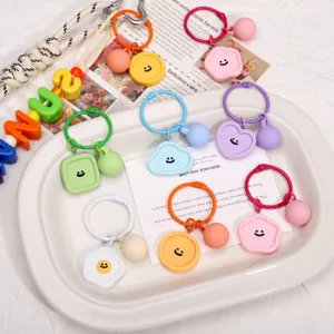 Porte-clés géométrique en résine colorée visage souriant mignon macaron pendentif