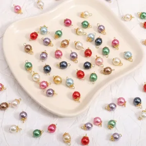 DIY glass imitation shell pearl round bead pendants colorful jewelry making accessories main image