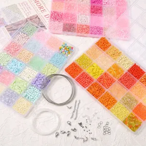 24-grid glass seed beads and tube beads DIY jewelry making set with wire and clasps.