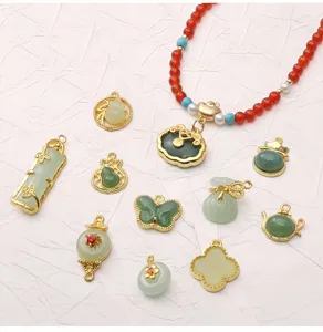Alloy imitation jade glass charms DIY handmade jewelry pendant necklace accessories detail