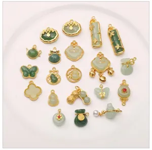 Alloy imitation jade glass charm pendant DIY handmade jewelry accessory lucky bag gourd Ruyi.