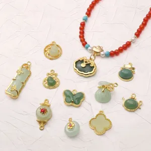 Alloy imitation jade glass bow lucky bag DIY handmade jewelry pendant charms loose beads.