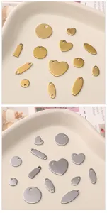 Stainless steel blank stamping tags charms set round heart oval metal DIY jewelry making supplies