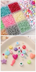 Kit de perles en acrylique 15 grilles DIY bracelet fait main accessoires bijoux