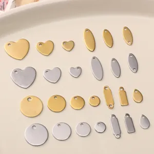 Stainless Steel Blank Tag Pendants DIY Jewelry Making Supplies Round Heart Oval Rectangle Metal Charms For Earrings Bracelets