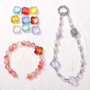 Colorful 13mm clover beads, handmade DIY beaded bracelets, and keychain accessory charms.