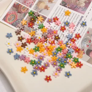 7mm colorful resin flower flatbacks, cute DIY craft charms for phone cases and jewelry items.