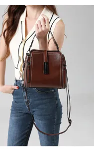 Elegante retro braune Lederhandtasche für Damen, ideal für den Alltag und die Arbeit.