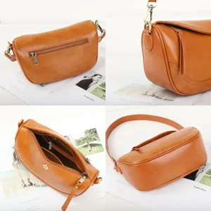 Bolso de hombro de cuero marrón, bolso de almohada vintage, bolso cruzado informal para mujer.