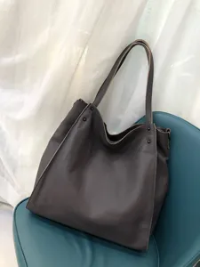 Grande borsa shopper in pelle da donna borsa a tracolla minimalista casual grigio scuro chic