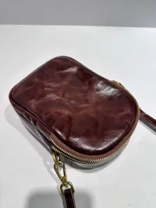 Vintage mini τσάντα χιαστί από γνήσιο δέρμα για γυναίκες, κομψή μικρή τσάντα τηλεφώνου.