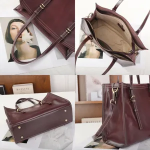 Vintage leather tote bag detail view, showing premium vegetable-tanned craftsmanship and spacious.