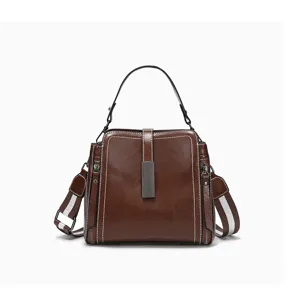 Retro braune Leder Damen Handtasche vielseitige Schulter Umhängetasche Detailansicht
