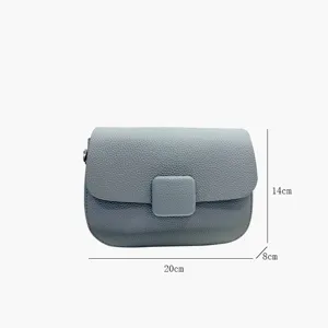 Light blue genuine leather crossbody bag for women, stylish niche design small square bag.