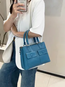Genuine leather women tote bag, stylish Togo cowhide shoulder handbag for daily work.