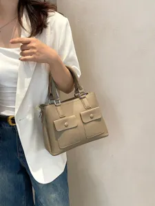 Genuine leather women handbag tote bag casual top-handle crossbody bag with front pockets.