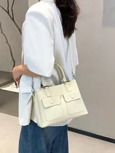 Genuine leather women handbag minimalist tote casual shoulder crossbody bag dual front pockets