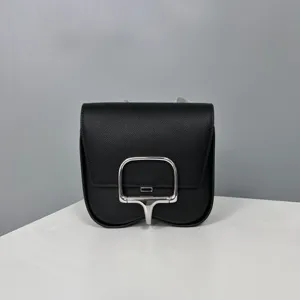 Black leather saddle crossbody bag women mini minimalist shoulder bag elegant fashion purse