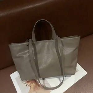 Genuine leather tote bag for women, large capacity shoulder bag, vintage soft underarm bag.