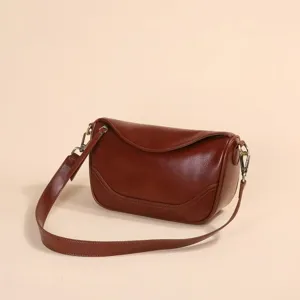 Bolso de hombro vintage de cuero marrón, elegante bolso cruzado tipo almohada para dama.