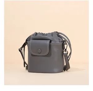 Leather bucket bag women crossbody shoulder bag stylish fashion casual daily handbag