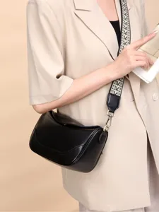 Bolso bandolera de piel genuina para mujer, bolso tipo almohada retro con correa ancha.