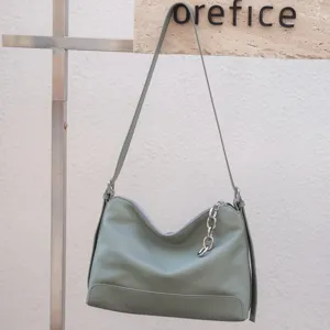 Borsa a Tracolla in Vera Pelle Verde da Donna Borsa a Sacco Casual Morbida Borsa in Pelle Bovina